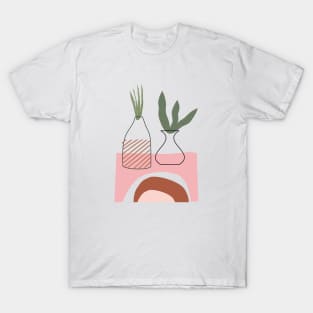 Boho Abstract Vases and Plants Leaves Organic forms T-Shirt